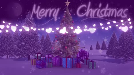 Animación-De-Felices-Fiestas,-Cadenas-De-Texto-De-Brillantes-Luces-Navideñas-Y-árboles-De-Navidad