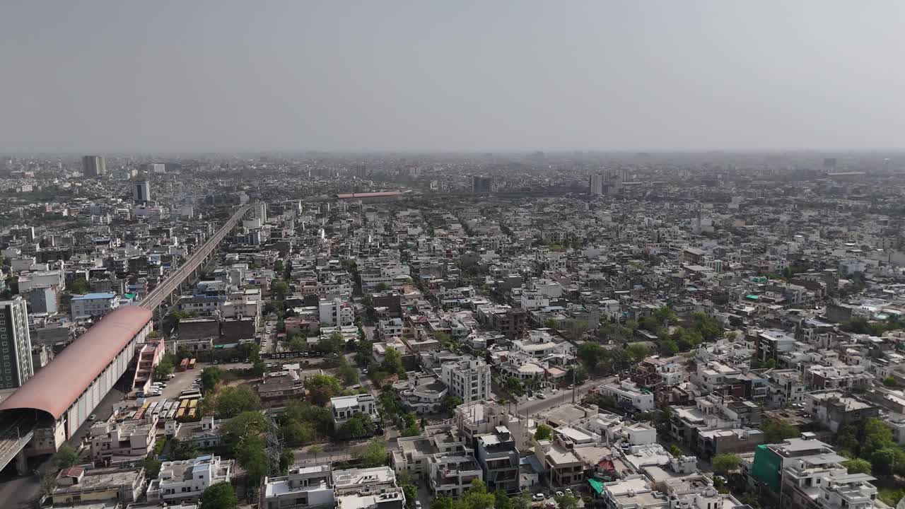 High-angle view of Jaipur's residential blocks.