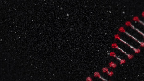 animation of white particles falling over spinning dna structure against black background