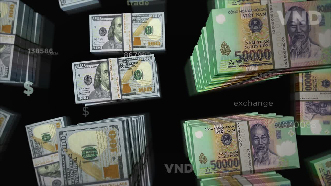 미국 달러와 베트남 돈 화폐 교환 루프 애니메이션
