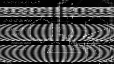 Animation of handwritten scientific formulae and multiple geometric shapes