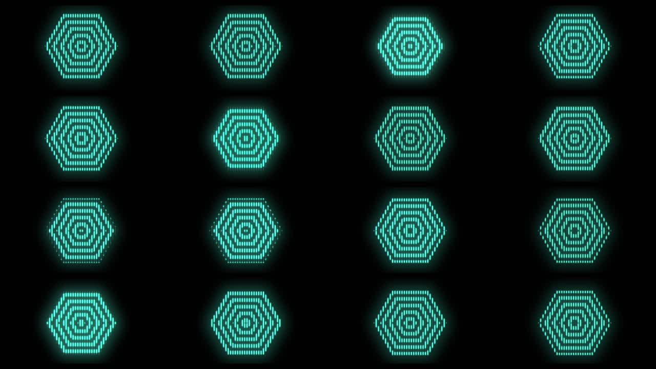 patrón de hexágonos geométricos pulsantes con luz de neón en estilo casino