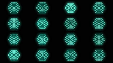 pulsing geometric hexagons pattern with neon light in casino style