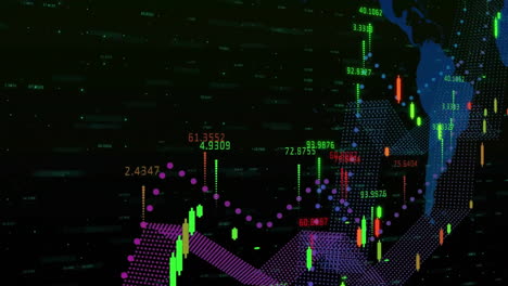 Animación-Del-Procesamiento-De-Datos-Sobre-El-Mapa-Mundial-Sobre-Fondo-Oscuro