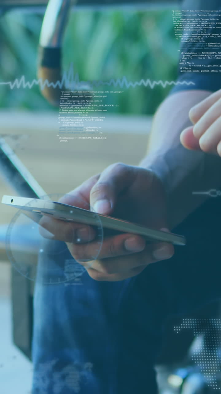animación de escaneo de alcance y procesamiento de datos sobre el hombre utilizando un teléfono inteligente