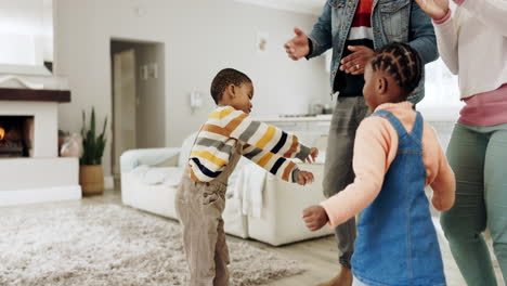 Dance,-happy-and-children-with-parents-in-a-house