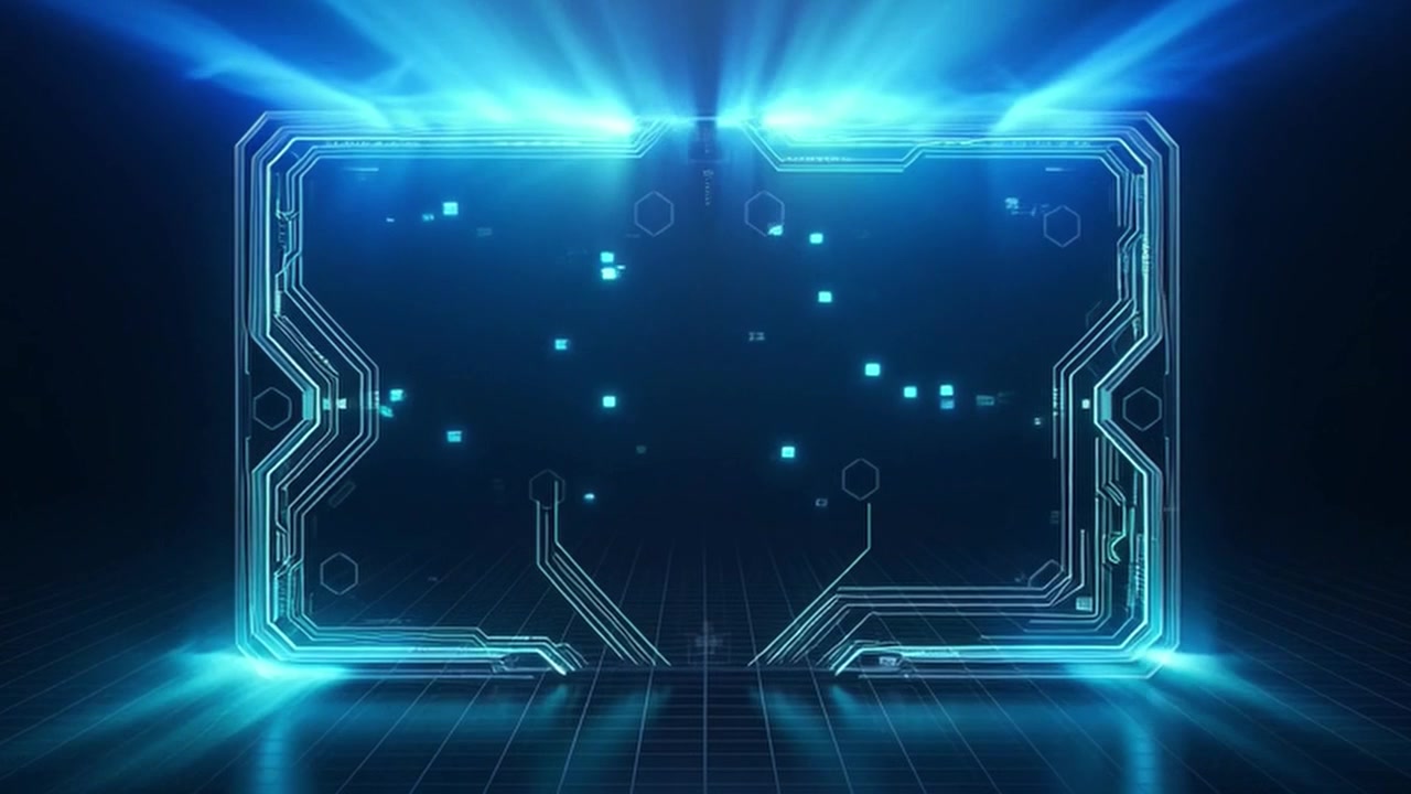 Futuristisk digital HUD-grænseflade med glødende blå kredsløbselementer