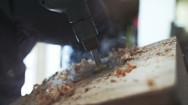 Carpenter Drilling In Wood 3