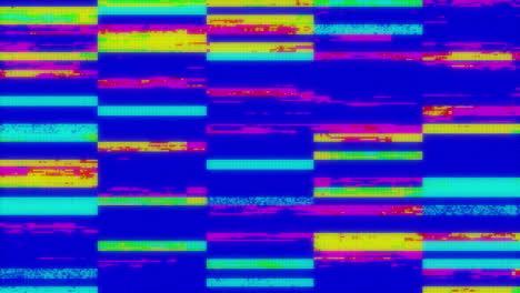 rows of colorful rectangles flickering and flashing against blue background