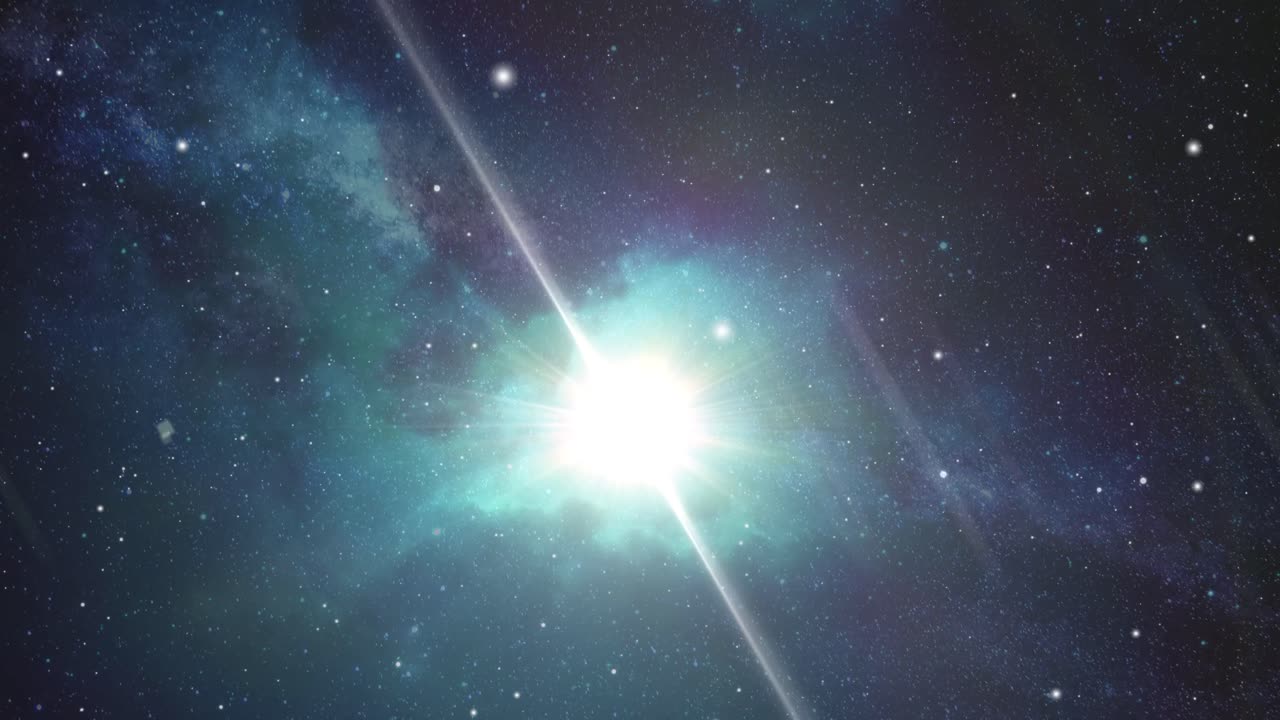 우주의 은하수를 배경으로 밝게 빛나는 별