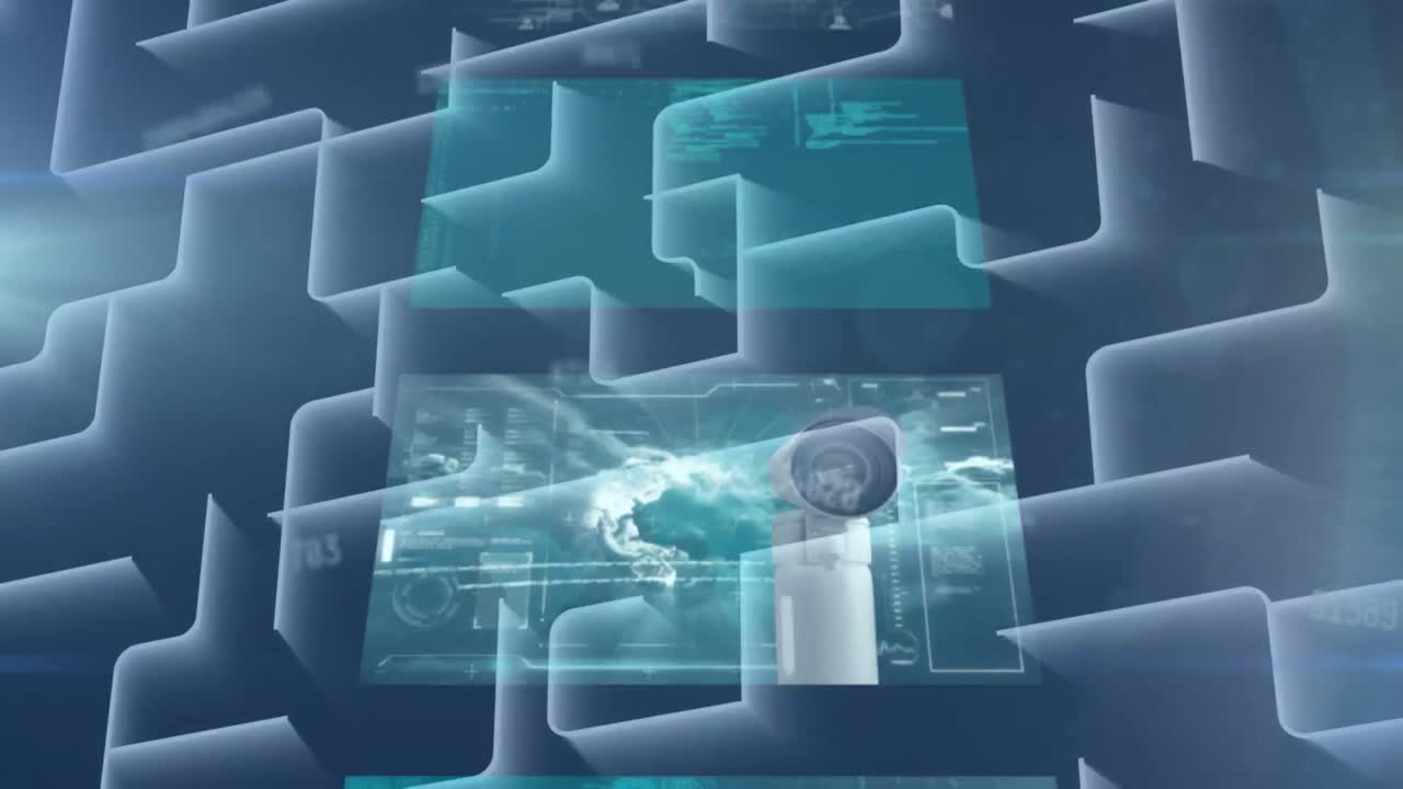 animación del procesamiento de datos sobre líneas blancas sobre fondo negro