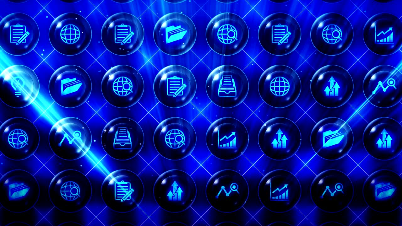 conjunto de iconos de negocios, antecedentes de negocios globales, animación de bucle cg,