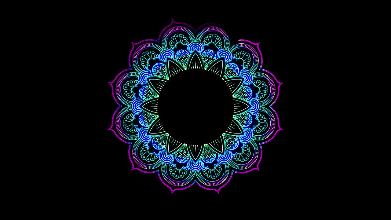 mandala abstract ornamento multicolor de neón línea de movimiento. 4k patrón de video mandala de la india.