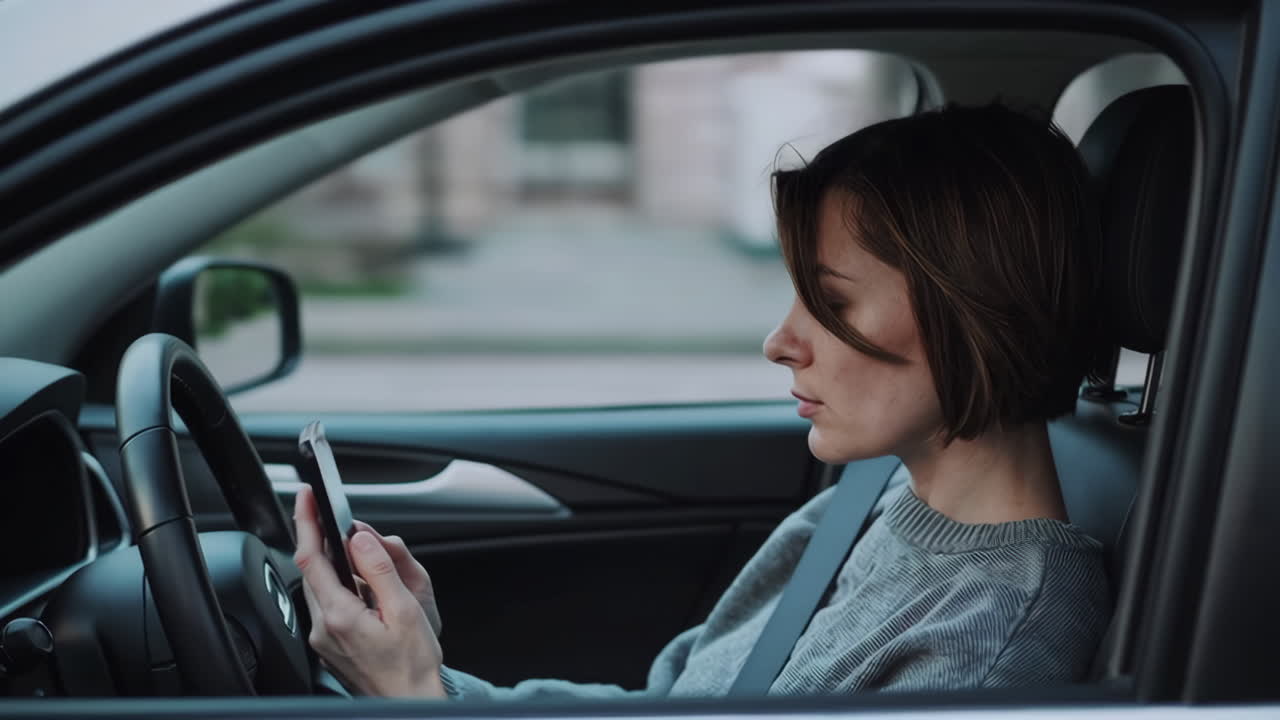 mujer usando el teléfono mientras conduce