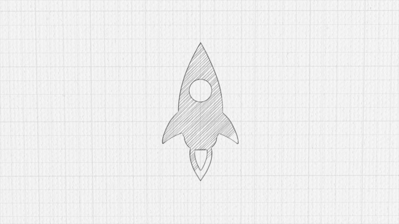Rocket ship icon with color drawing effect. Doodle animation. 4K