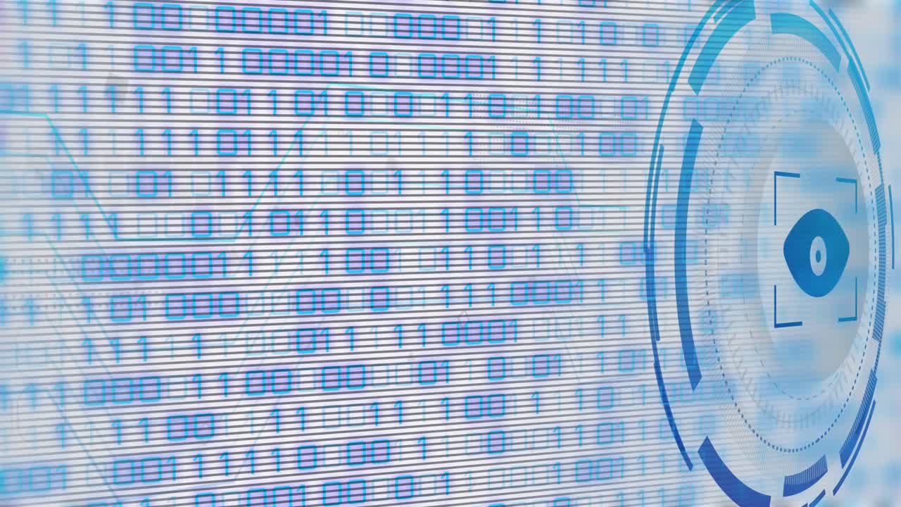 animación del icono del ojo sobre el procesamiento de datos en fondo blanco