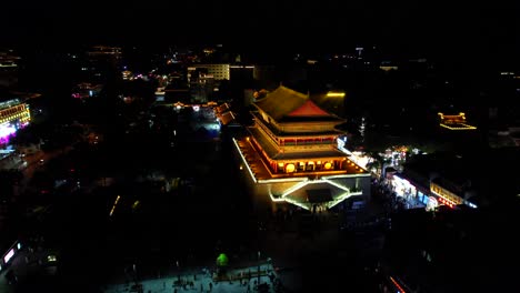 aerial view of a chinese city at night