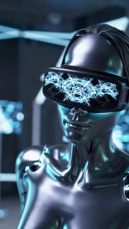 futuristic robot experiencing virtual reality