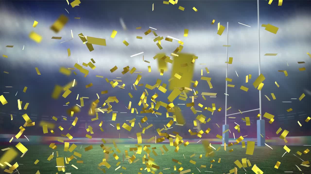 스포츠 경기장 위 에 떨어지는 금색 콘페티 의 애니메이션