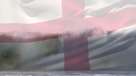 animation of flag of england waving over sunny waves in sea