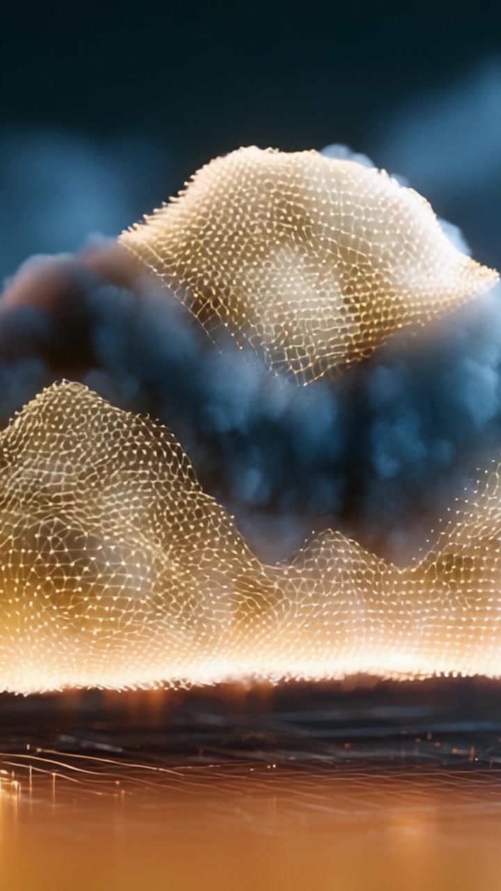 Transformative Visualization of a Digital Cloud Forming and Evolving Through Fluidic Motion and Light Interplay in a Contemporary Aesthetic Setting