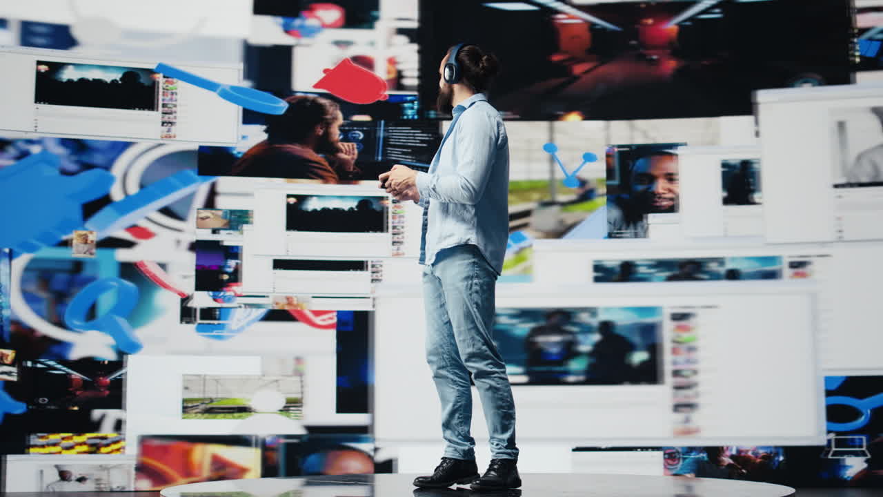 Young casual guy enjoying online web connection in digital world