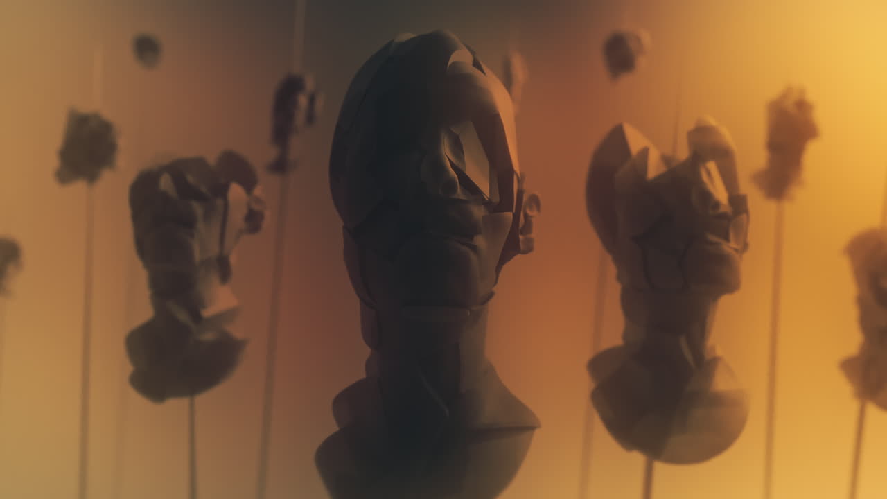 Crushed android heads on spikes on the yellow background