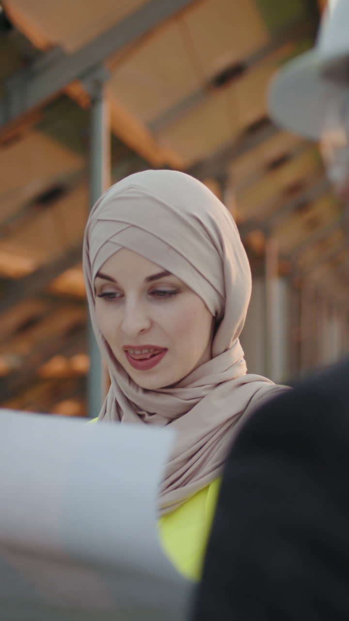 Woman in hijab with solar panels