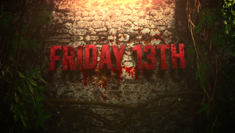 animation text friday 13th and mystical horror background with dark blood and motion camera