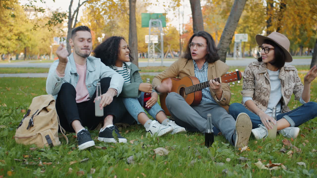Friends Playing Guitar in a Park