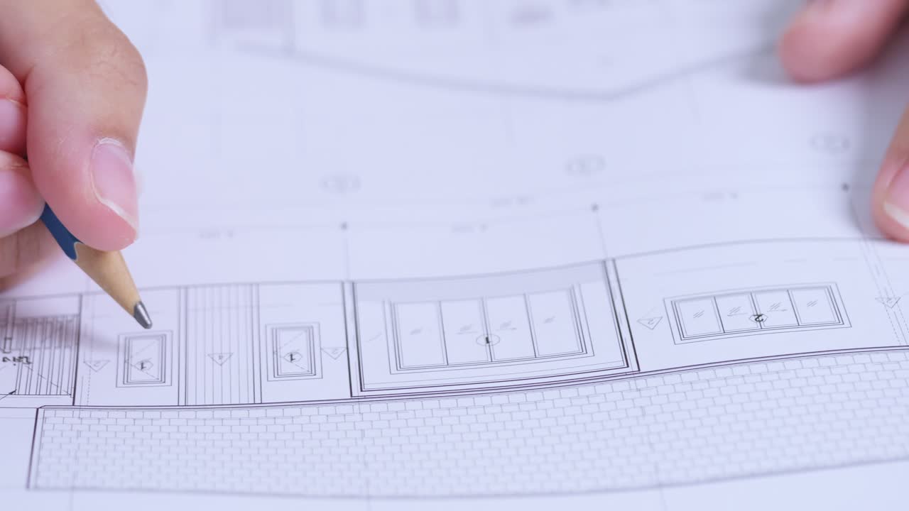 A close-up view of hands sketching detailed architectural plans in a creative studio setting