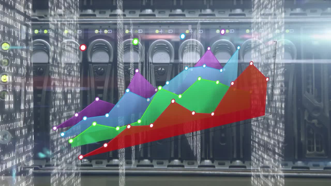 animación del procesamiento de datos en la sala de servidores