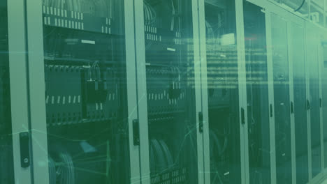 animation of data processing over shapes and server room