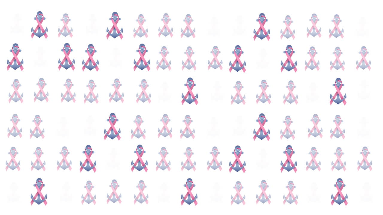 animación de un logotipo de anclaje de cinta rosa múltiple que brilla sobre un fondo blanco