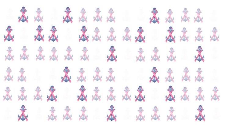 Animation of multiple pink ribbon anchor logo glowing on white background
