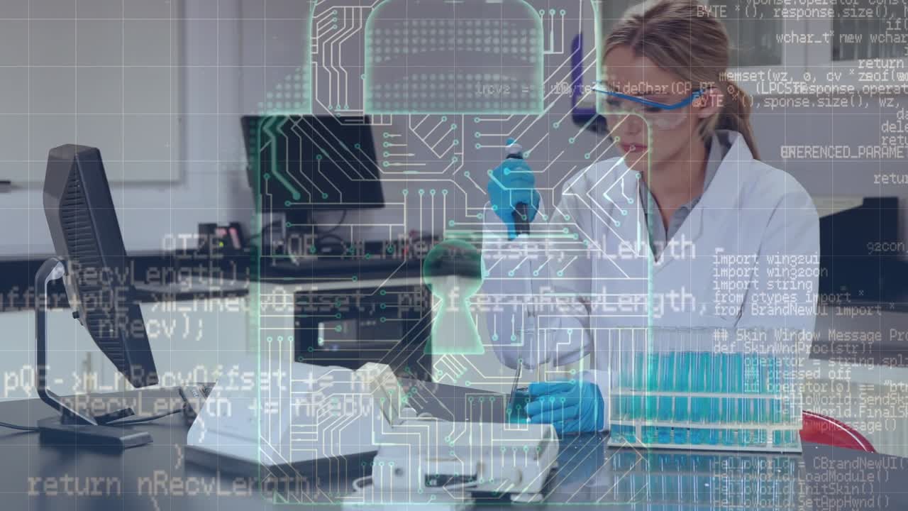 Animazione di elaborazione dati su diversi uomini d'affari che utilizzano laptop