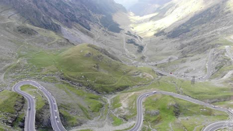 aerial drone footage over beautiful transfagarasan highway road winding curvy in the fagaras mountains romania