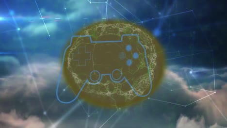 animation of game pad, brain, connections and clouds
