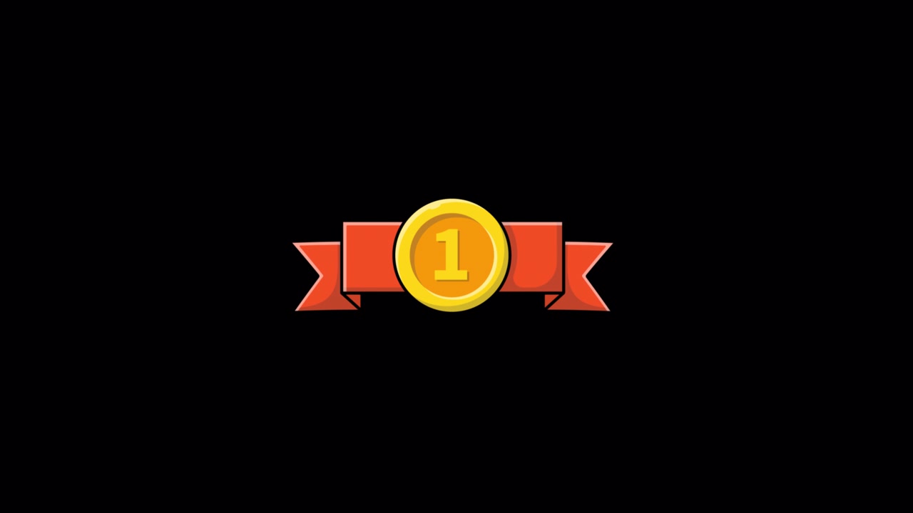 Animated Golden Medal with Number One on Red Ribbon