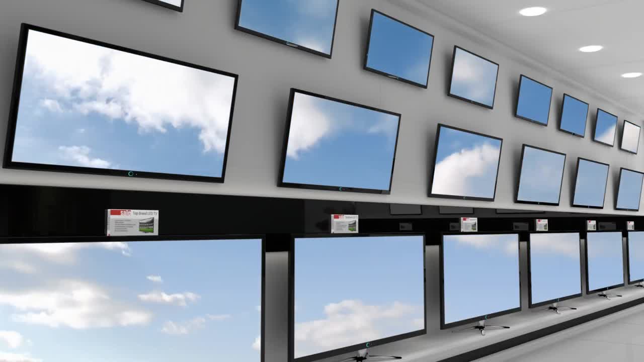 디스플레이에 있는 플랫 스크린 텔레비전