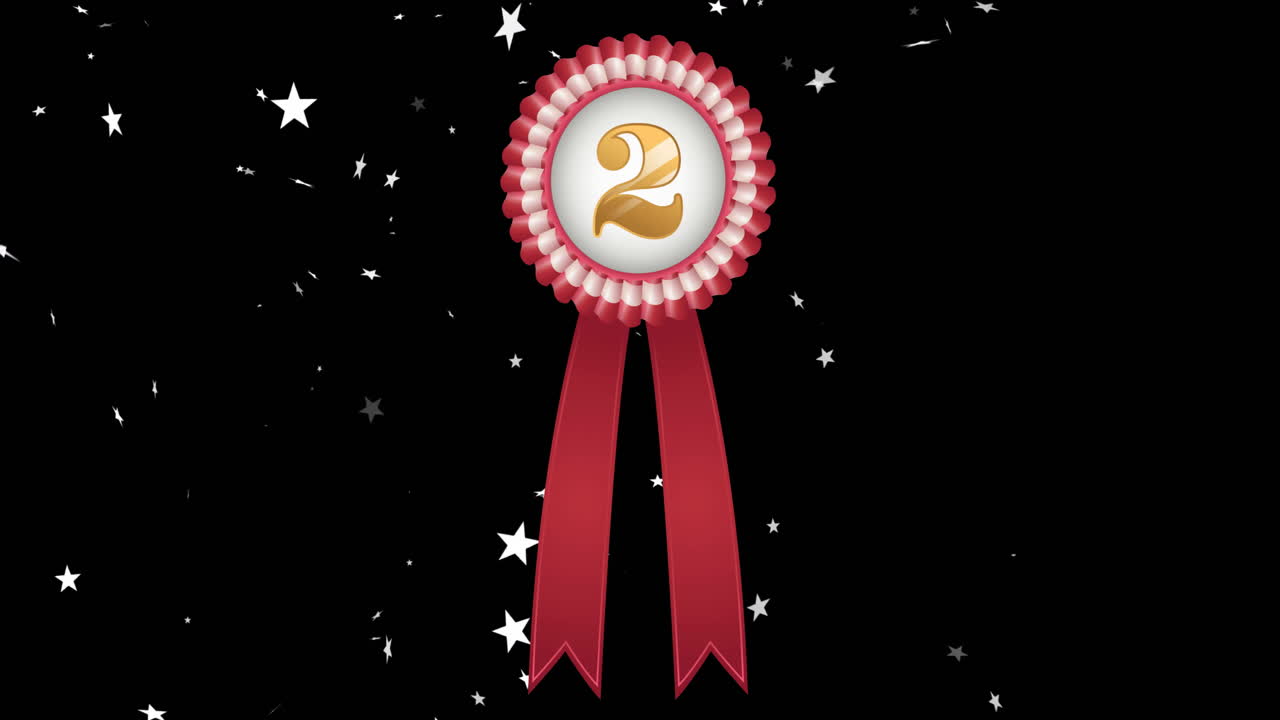 animación de estrellas sobre la medalla de segundo lugar en fondo negro