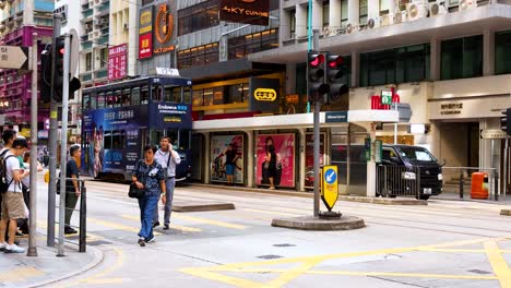 pedestrians and vehicles at a bustling intersection