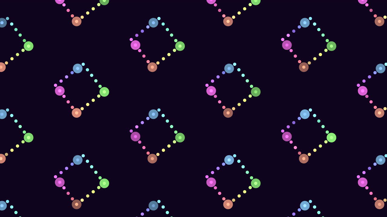 A colorful and vibrant square-shaped pattern created from an array of colored dots, each row and column displaying a different shade, set against a black background