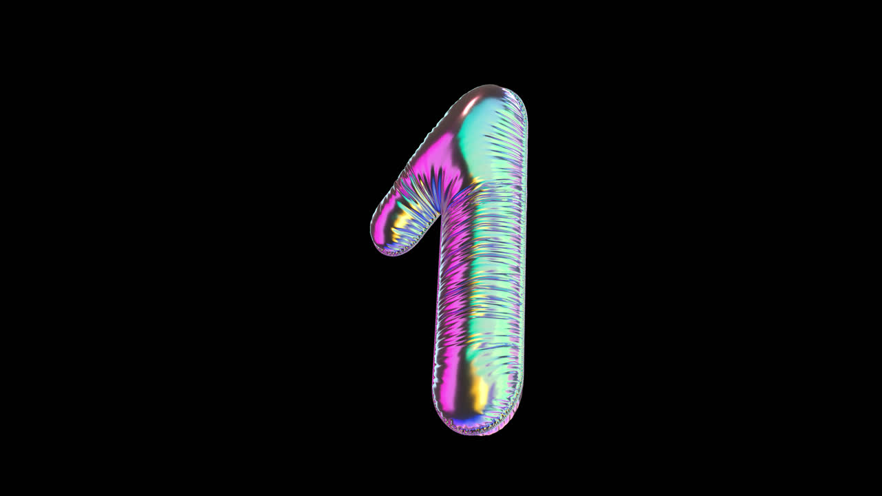 Numero uno iridescente rotante su sfondo nero
