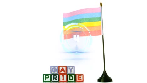 Animation-of-rainbow-flag-and-gay-pride-text-over-white-background