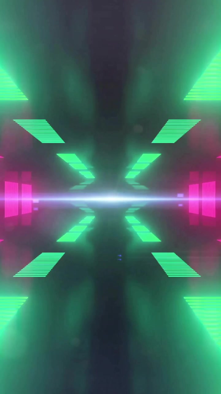 Animazione di un motivo neon luminoso che si muove su sfondo nero.