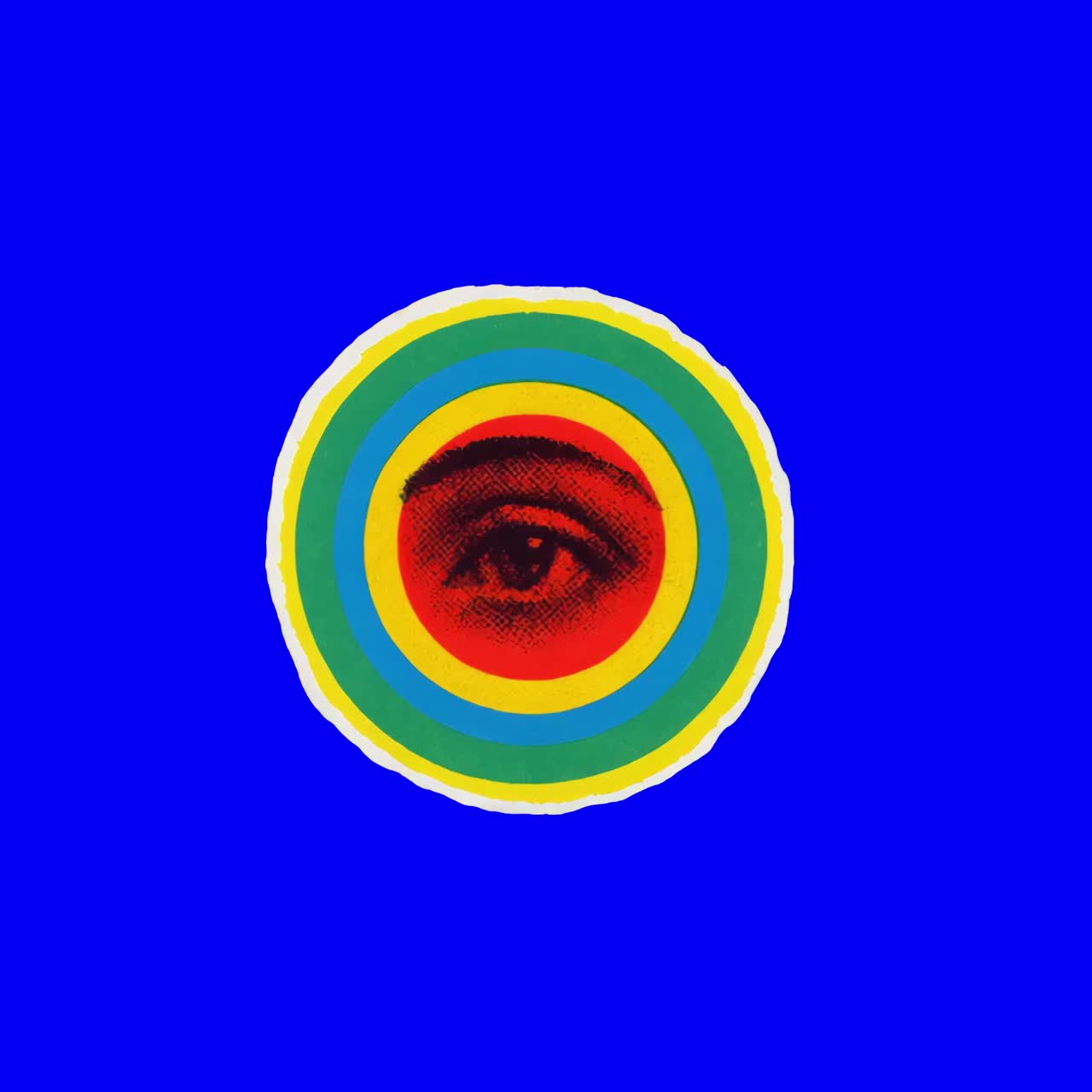 Colorful concentric circles with eye animation, transparent 4K video, green screen