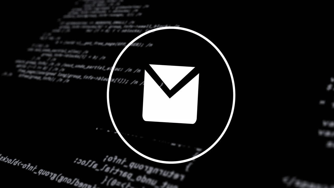 Animation of digital envelope icon and data processing over black background
