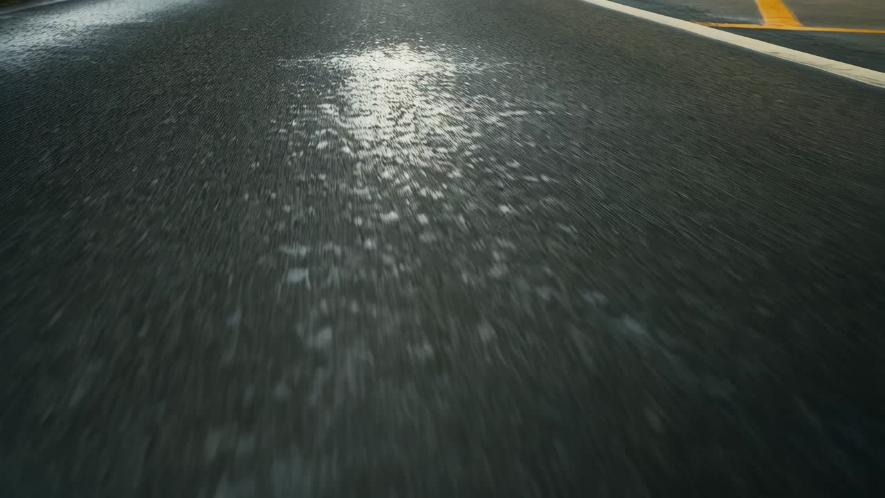 Wet Road Surface with Light Reflections and Motion Blur
