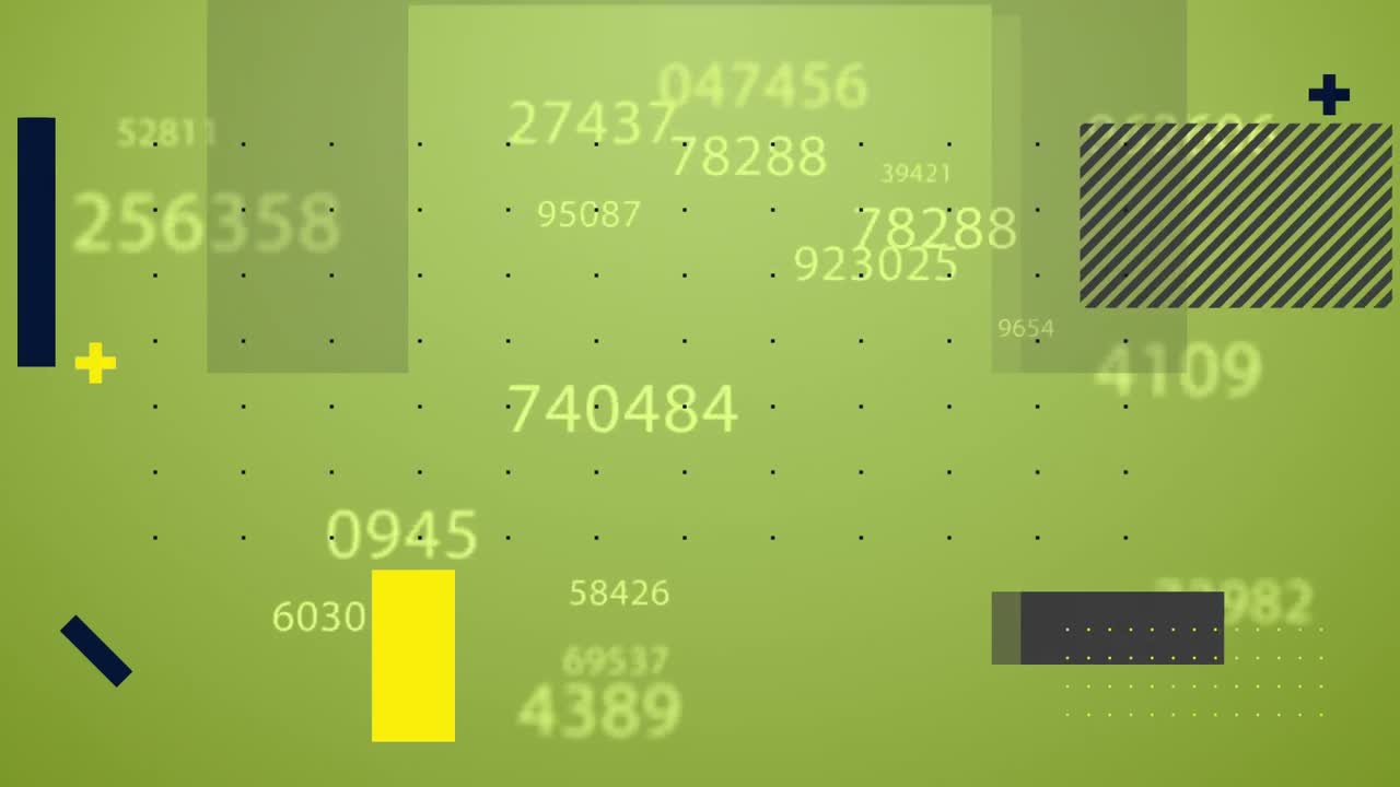 múltiples números cambiantes y formas abstractas contra un fondo amarillo